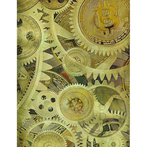 Grunge Bitcoin V Gold Ornate Wood Framed Art Print with Double Matting by Hunziker, Steve