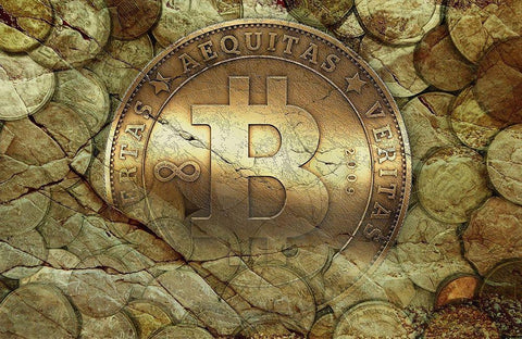 Bitcoin New Age I Black Ornate Wood Framed Art Print with Double Matting by Hunziker, Steve