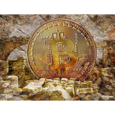 Bitcoin New Age III Black Modern Wood Framed Art Print with Double Matting by Hunziker, Steve