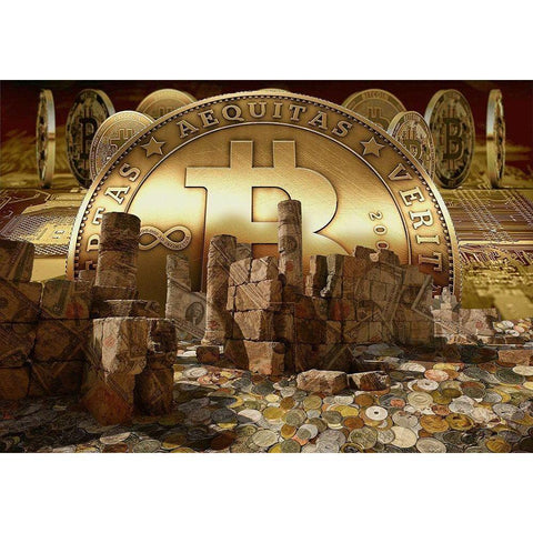 Bitcoin New Age V Gold Ornate Wood Framed Art Print with Double Matting by Hunziker, Steve