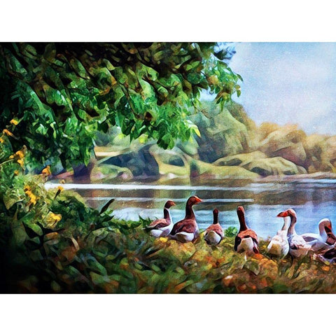 Gaggle of Geese  Gold Ornate Wood Framed Art Print with Double Matting by Aldridge, Ashley