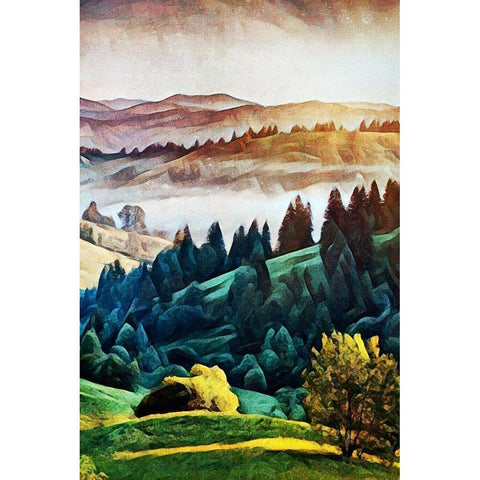 Misty Morning Mountains II Black Modern Wood Framed Art Print with Double Matting by Aldridge, Ashley
