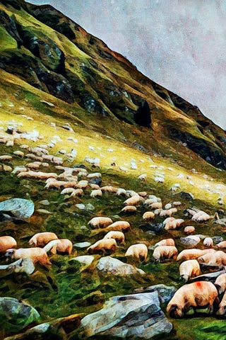 Highland Hillside Herd I White Modern Wood Framed Art Print with Double Matting by Aldridge, Ashley