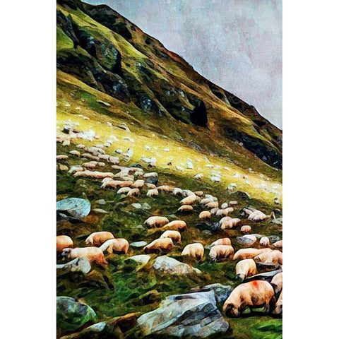 Highland Hillside Herd I Gold Ornate Wood Framed Art Print with Double Matting by Aldridge, Ashley