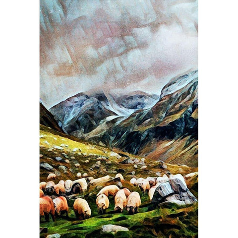 Highland Hillside Herd II White Modern Wood Framed Art Print by Aldridge, Ashley