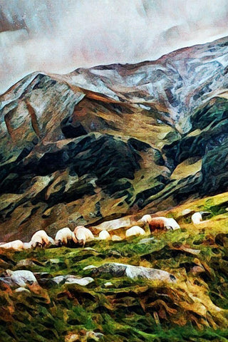 Highland Hillside Herd III White Modern Wood Framed Art Print with Double Matting by Aldridge, Ashley