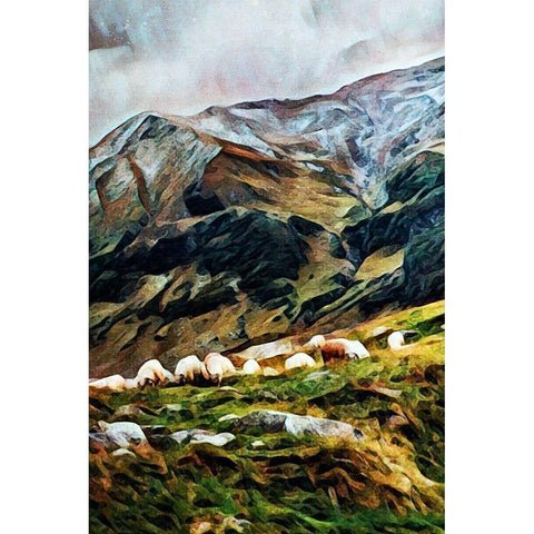 Highland Hillside Herd III Gold Ornate Wood Framed Art Print with Double Matting by Aldridge, Ashley