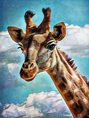 Giraffe in the Clouds White Modern Wood Framed Art Print with Double Matting by Aldridge, Ashley