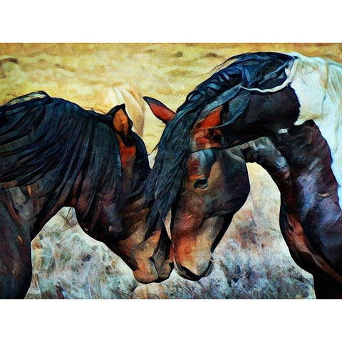 Wild Horses Lovers Caress Black Modern Wood Framed Art Print with Double Matting by Aldridge, Ashley