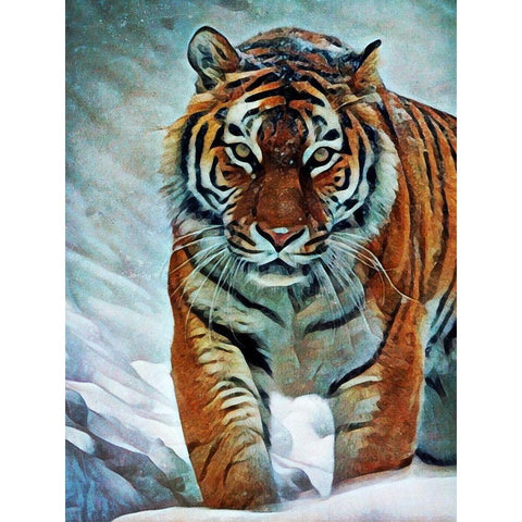 Siberian Tiger Stalking  Gold Ornate Wood Framed Art Print with Double Matting by Aldridge, Ashley