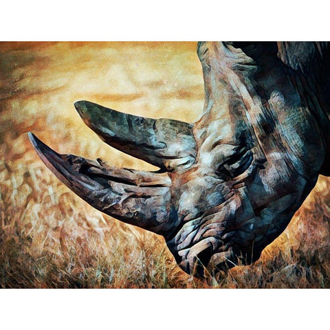 Rhinoceros Grazing Grass Gold Ornate Wood Framed Art Print with Double Matting by Aldridge, Ashley