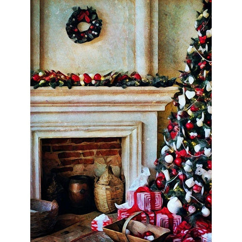 The Christmas By the Fireplace Black Modern Wood Framed Art Print with Double Matting by Aldridge, Ashley