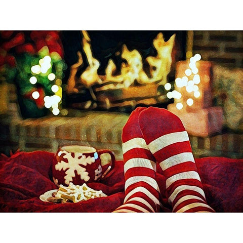 Christmas Feet By The Fire White Modern Wood Framed Art Print by Aldridge, Ashley