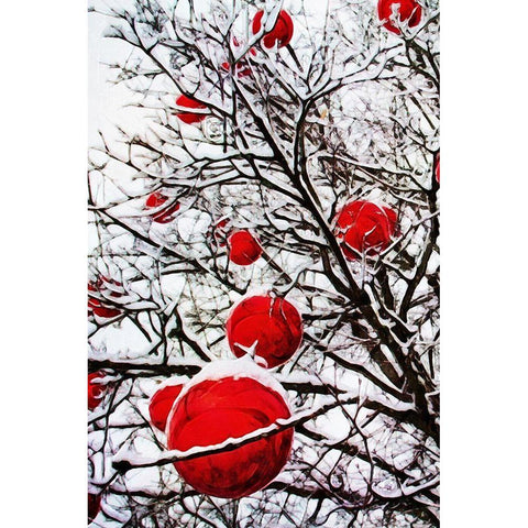 Snowy Red Bauble Branches II White Modern Wood Framed Art Print by Aldridge, Ashley