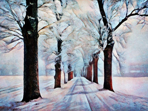 Walk Down Winter Lane White Modern Wood Framed Art Print with Double Matting by Aldridge, Ashley