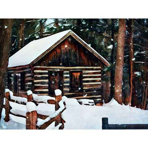 Snow Covered Cabin White Modern Wood Framed Art Print by Aldridge, Ashley