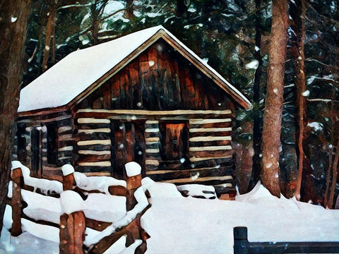 Snow Covered Cabin Black Ornate Wood Framed Art Print with Double Matting by Aldridge, Ashley