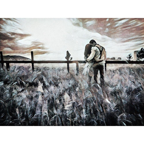 Lovers Countryside Cuddle Black Modern Wood Framed Art Print with Double Matting by Aldridge, Ashley