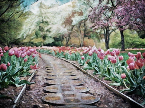 Spring Tulipa Trail Black Ornate Wood Framed Art Print with Double Matting by Aldridge, Ashley