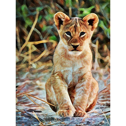 Lion Cub Sitting Sentinel Gold Ornate Wood Framed Art Print with Double Matting by Aldridge, Ashley