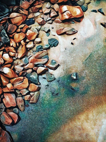 Rocky River Bank with Boats I Black Ornate Wood Framed Art Print with Double Matting by Aldridge, Ashley