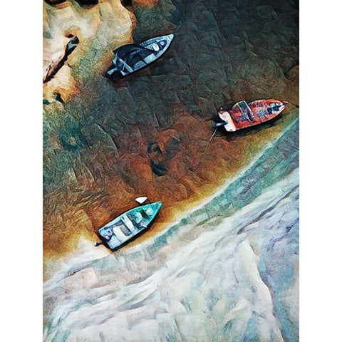 Rocky River Bank with Boats II Gold Ornate Wood Framed Art Print with Double Matting by Aldridge, Ashley