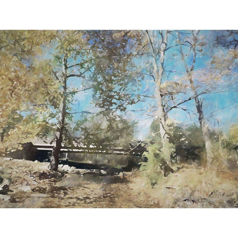 Autumn Bridge Black Modern Wood Framed Art Print by Curinga, Kim