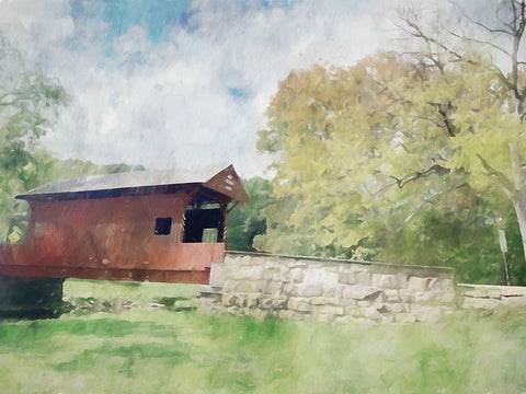 Covered Bridge Black Ornate Wood Framed Art Print with Double Matting by Curinga, Kim