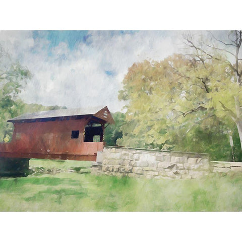 Covered Bridge Black Modern Wood Framed Art Print with Double Matting by Curinga, Kim