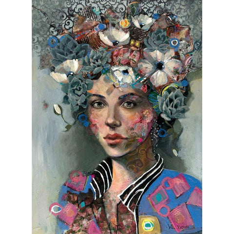 Girl with Succulents Black Modern Wood Framed Art Print by Eaton, Winnie