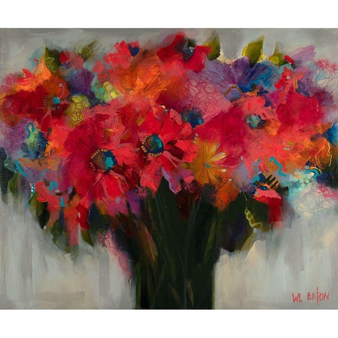 Red and Violet Flowers Black Modern Wood Framed Art Print with Double Matting by Eaton, Winnie