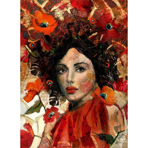 Lady with Red and Orange Flowers White Modern Wood Framed Art Print by Eaton, Winnie