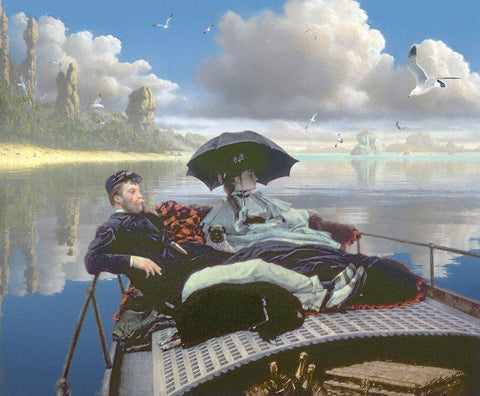 Lofty Relaxers Black Ornate Wood Framed Art Print with Double Matting by Hunziker, Steve