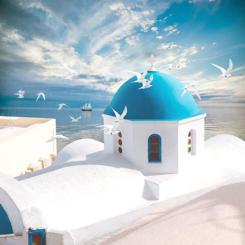 Grecian Blue IV White Modern Wood Framed Art Print with Double Matting by Hunziker, Steve