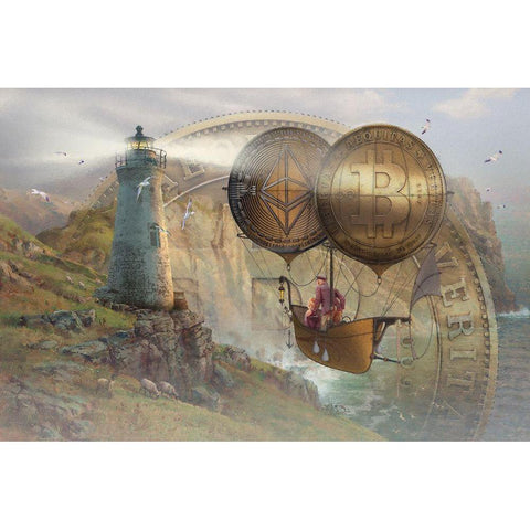 Bitcoin Deco II Gold Ornate Wood Framed Art Print with Double Matting by Hunziker, Steve