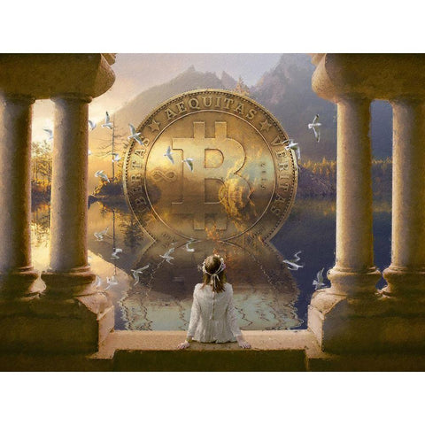 Bitcoin Deco III Gold Ornate Wood Framed Art Print with Double Matting by Hunziker, Steve