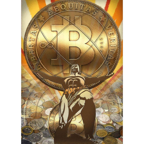 Bitcoin Deco IV Gold Ornate Wood Framed Art Print with Double Matting by Hunziker, Steve