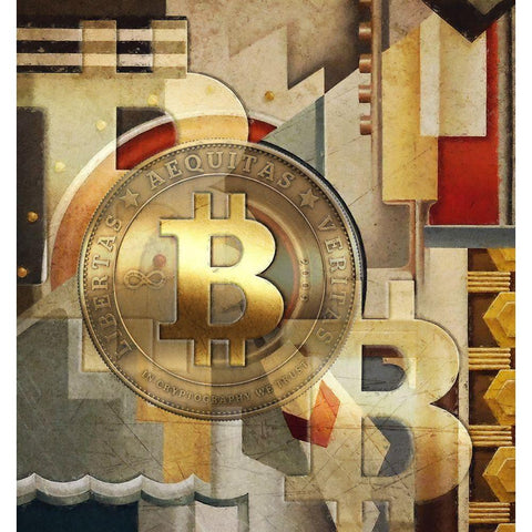 Bitcoin Deco VI Black Modern Wood Framed Art Print with Double Matting by Hunziker, Steve