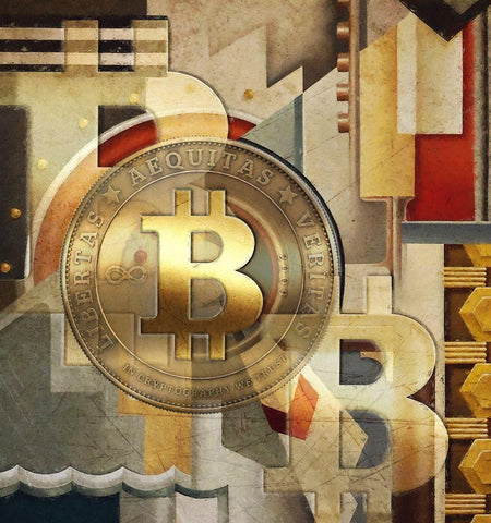 Bitcoin Deco VI White Modern Wood Framed Art Print with Double Matting by Hunziker, Steve