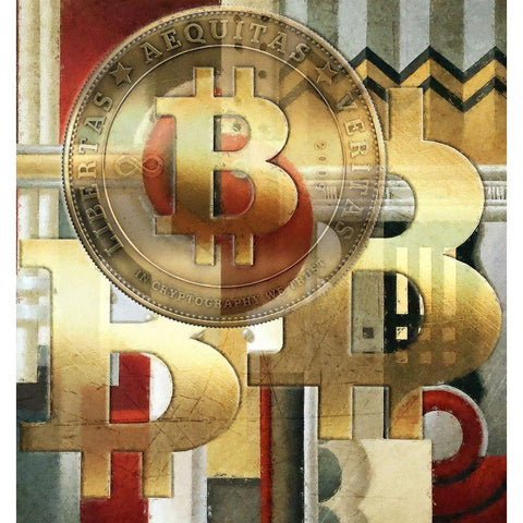 Bitcoin Deco VII Black Modern Wood Framed Art Print with Double Matting by Hunziker, Steve