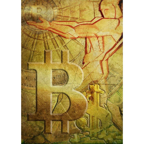 Bitcoin Deco IX Gold Ornate Wood Framed Art Print with Double Matting by Hunziker, Steve