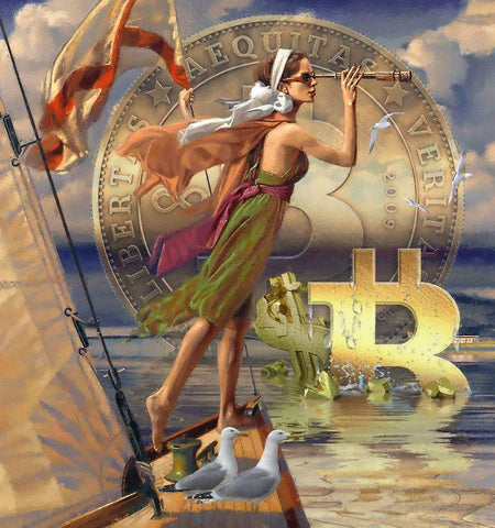 Bitcoin Deco X White Modern Wood Framed Art Print with Double Matting by Hunziker, Steve