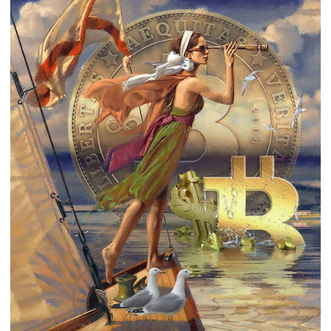 Bitcoin Deco X Black Modern Wood Framed Art Print with Double Matting by Hunziker, Steve