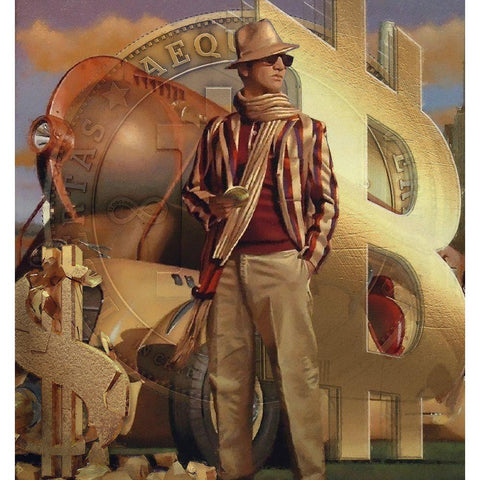 Bitcoin Deco XI Gold Ornate Wood Framed Art Print with Double Matting by Hunziker, Steve