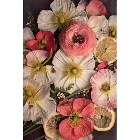 Petals and Zest Gold Ornate Wood Framed Art Print with Double Matting by Maclean, Leah