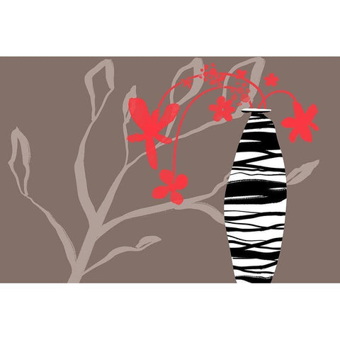 Red Flowers in a Vase Black Modern Wood Framed Art Print by Naskrent, Delores