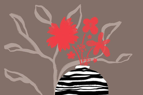 Dancing Red Flowers White Modern Wood Framed Art Print with Double Matting by Naskrent, Delores