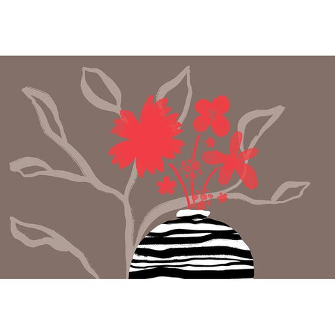 Dancing Red Flowers Black Modern Wood Framed Art Print with Double Matting by Naskrent, Delores