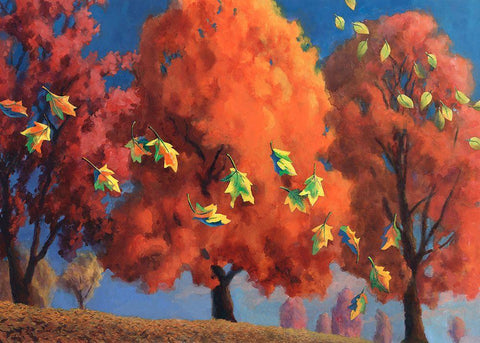 Autumn Melody II Black Ornate Wood Framed Art Print with Double Matting by Wang, John