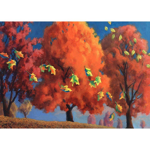 Autumn Melody II Black Modern Wood Framed Art Print by Wang, John